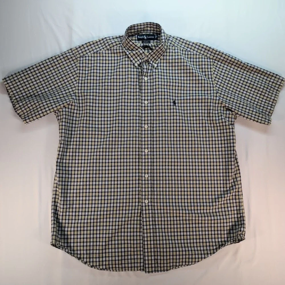 Ralph Lauren Mens Shirt Large Blake Plaid Short Sleeve Button Down Cotton